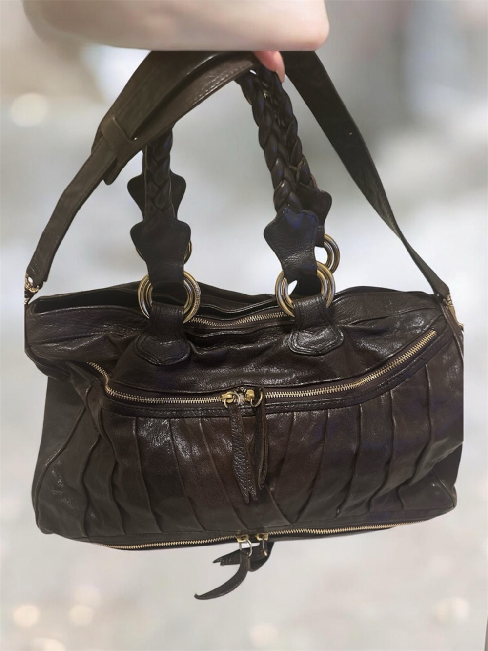 Treesje Asher Brown Genuine Leather Satchel Gold Hardware